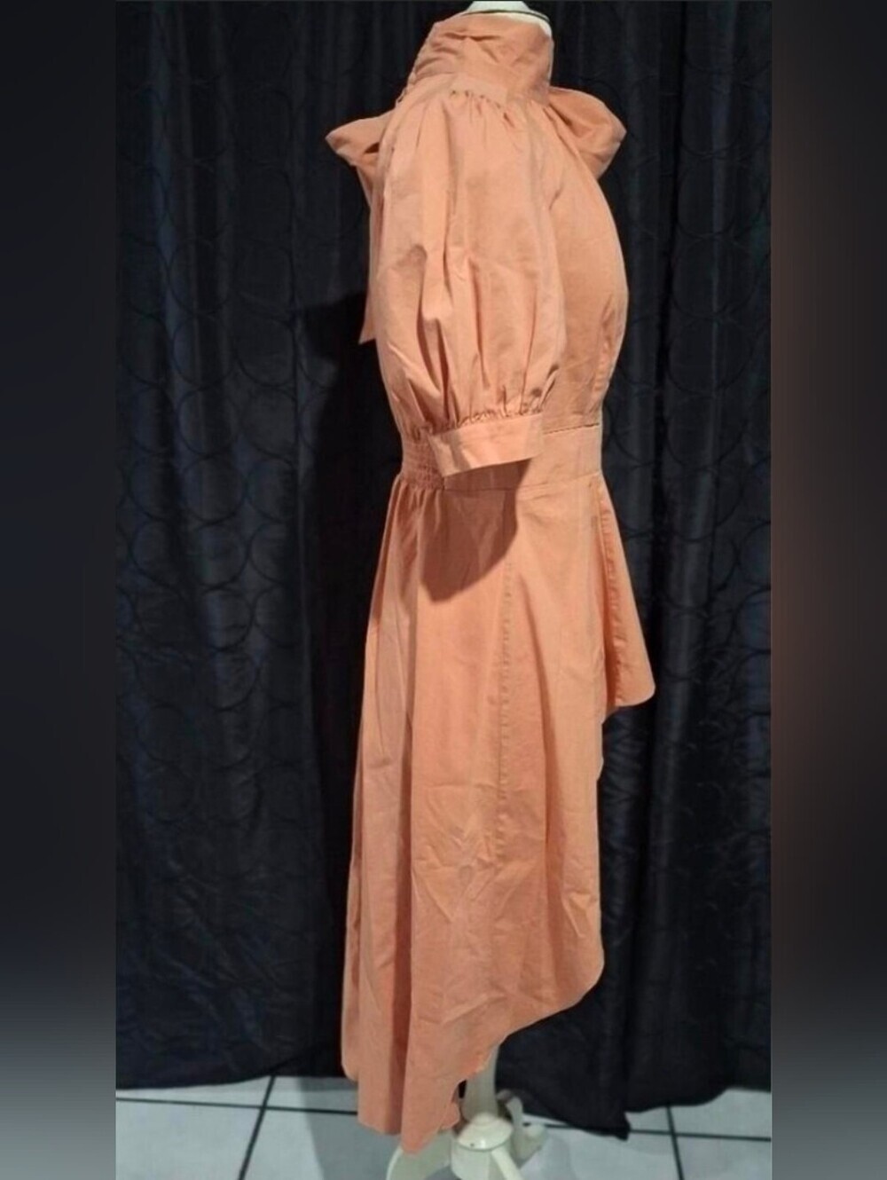 New York And Company Peach High-Low Tie-Neck Blouse - Picture 2 of 12